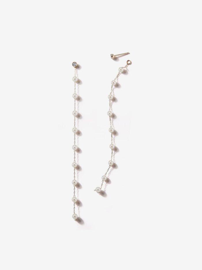 Sea of Beauty. Hanging Chain White Pearl Earrings - 图片 1