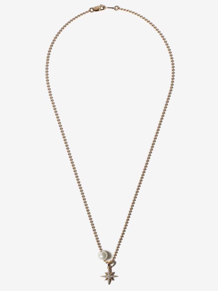 Sea of Beauty. Ballchain and Pearl with Medium Diamond Star Necklace - 图片 1