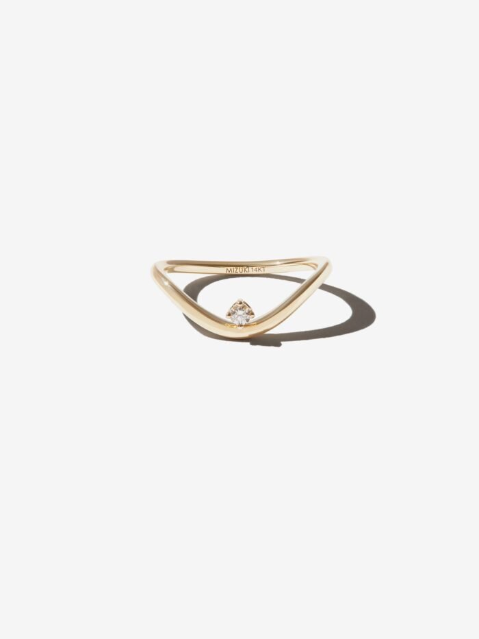Sea of Beauty. Gold and Diamond Curve Ring - 图片 1