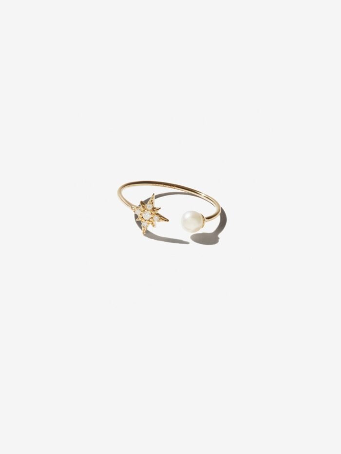 Sea of Beauty. Diamond and Pearl Curve Ring - 图片 1